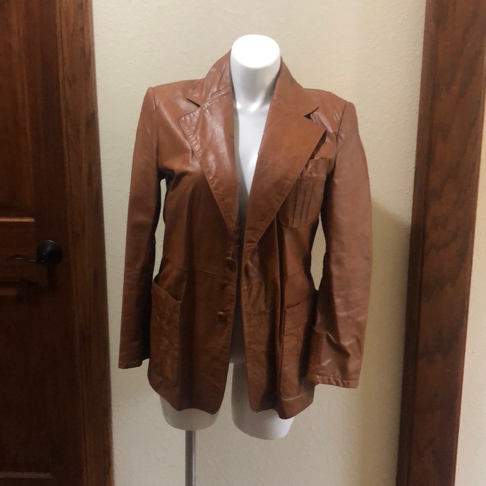 Vintage cognac colored leather (?) blazer.